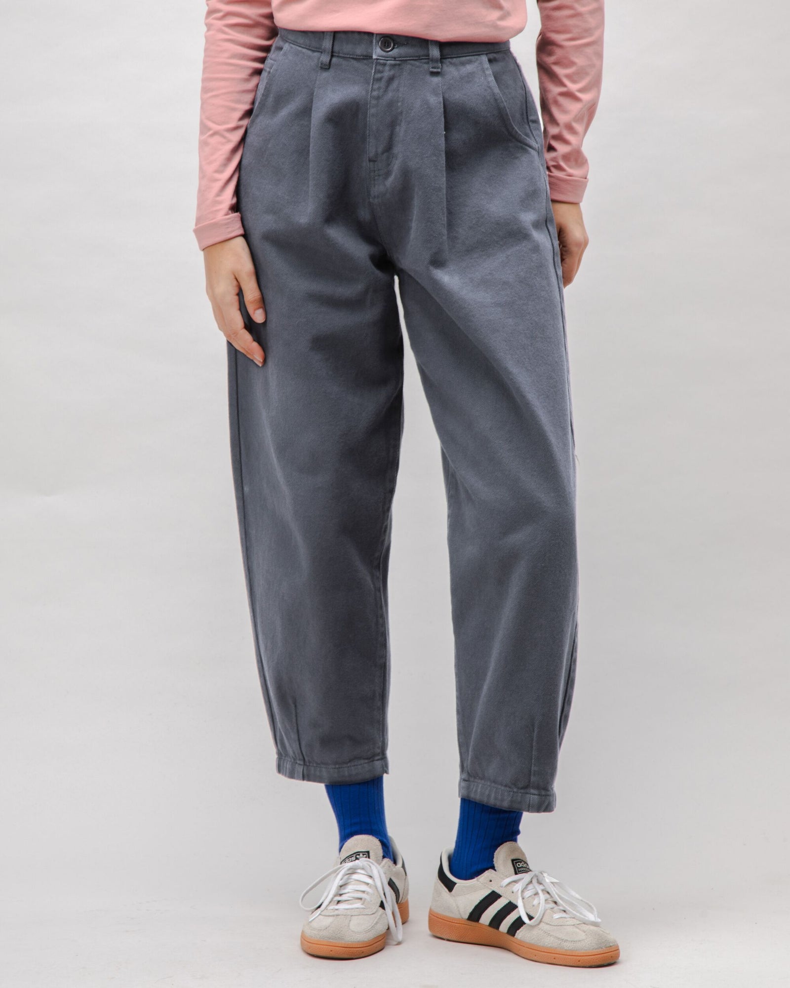 Pegged Cotton Twill Pants Dark Grey