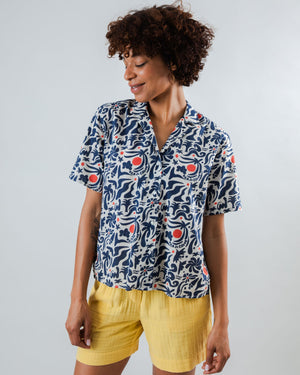Ola de Calor Aloha Blouse Navy
