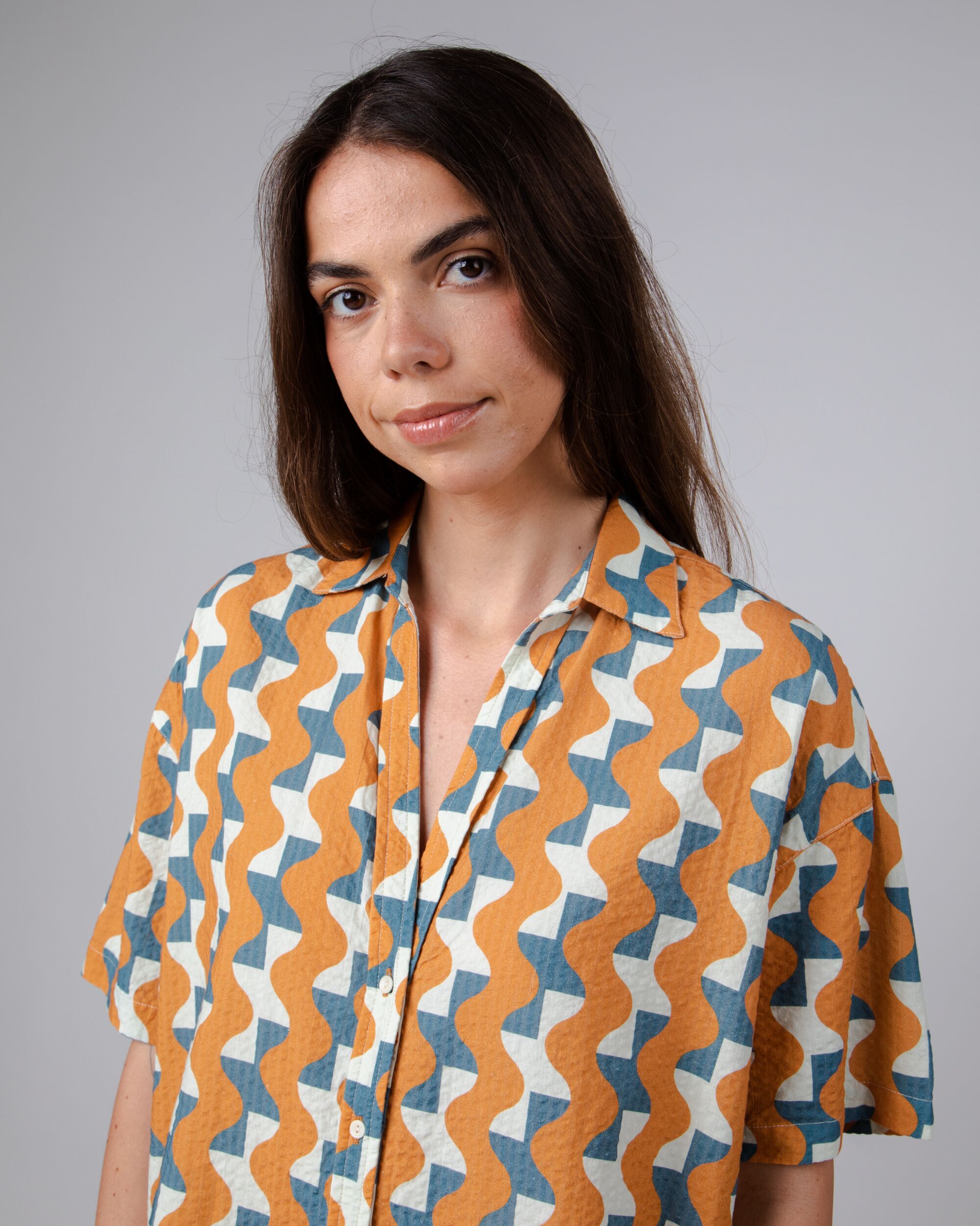 Big Tiles Cropped Blouse Ochre