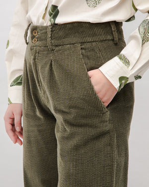 Corduroy Pleated Pants Stone Green