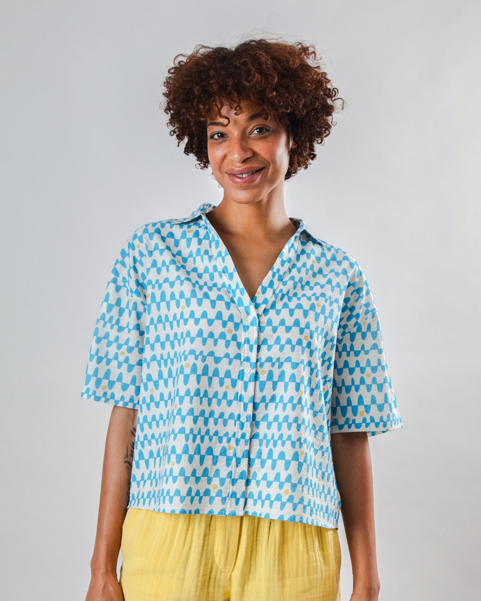 Sunset Cropped Blouse Blue