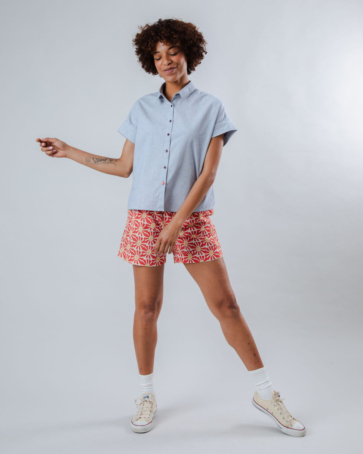 Pinstripes Batwing Sleeve Blouse Blue