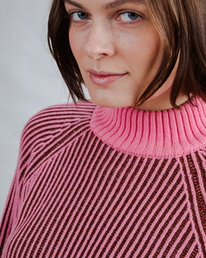 Bicolor Wool Cropped Sweater Pink