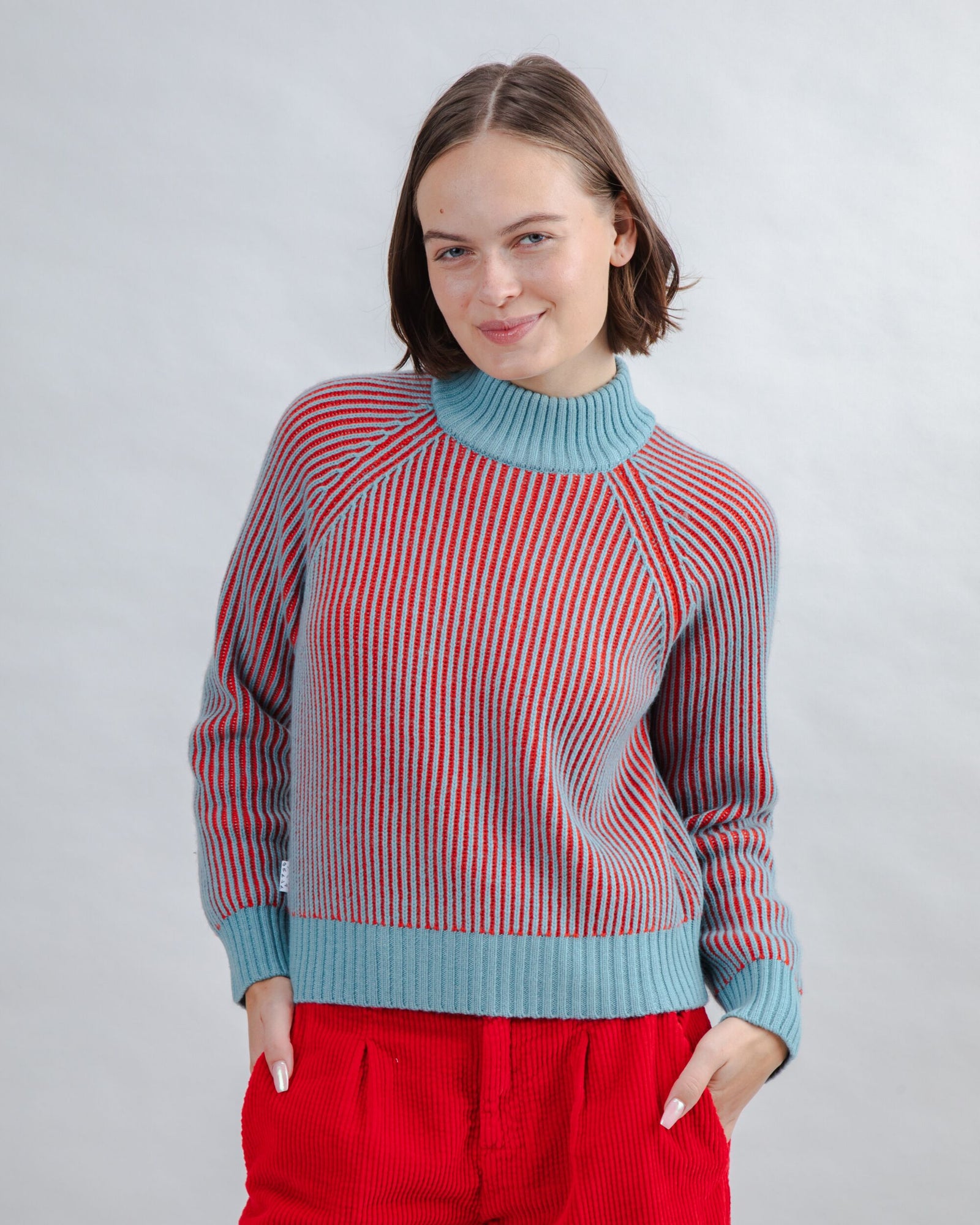 Bicolor Wool Cropped Sweater Blue