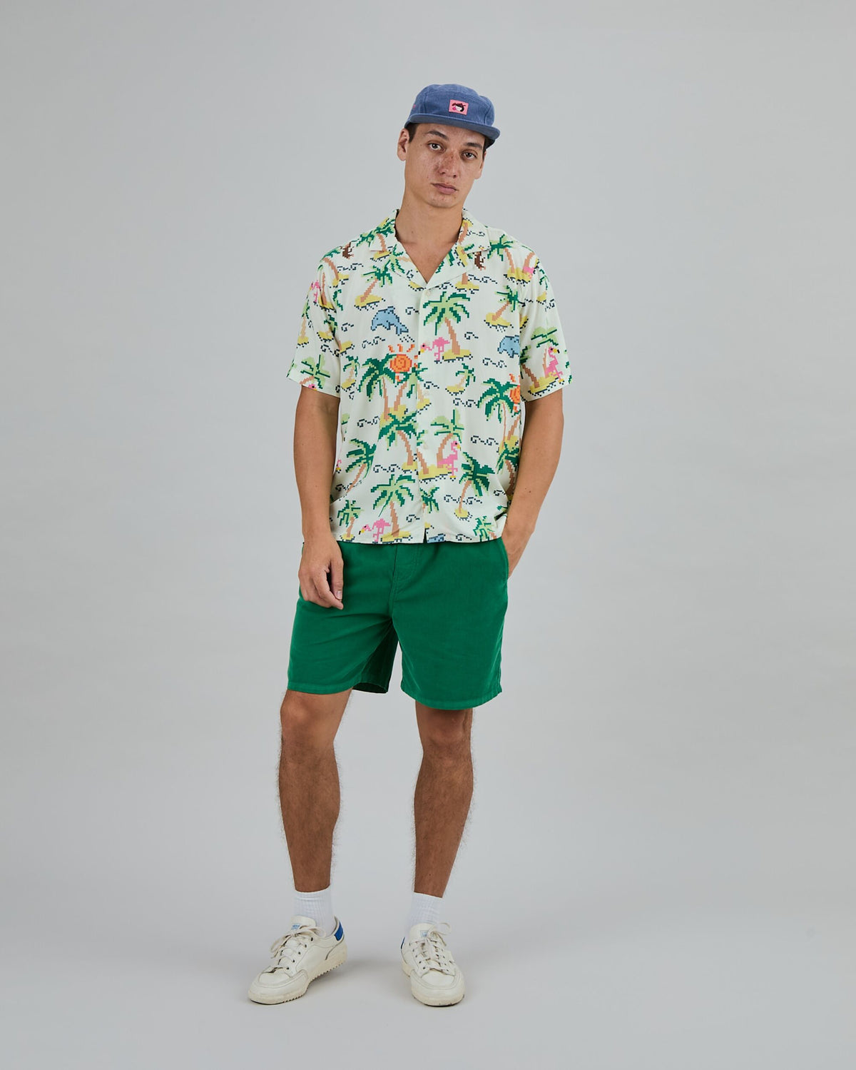 Tropical Pixel Aloha Shirt Ecru