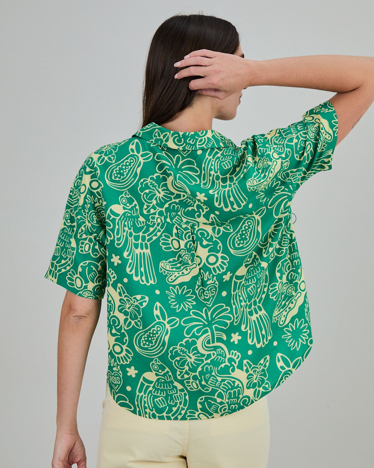 Asis Percales Crocodylus Oversize Cropped Blouse Green