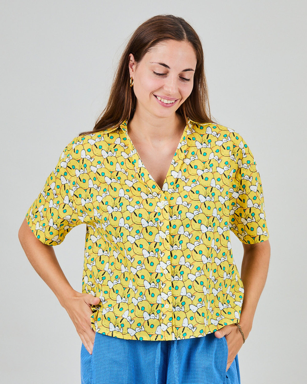 Peanuts Donuts Oversize Cropped Blouse Yellow