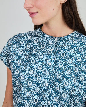 Asis Percales Daisy Sleeveless Blouse Blue