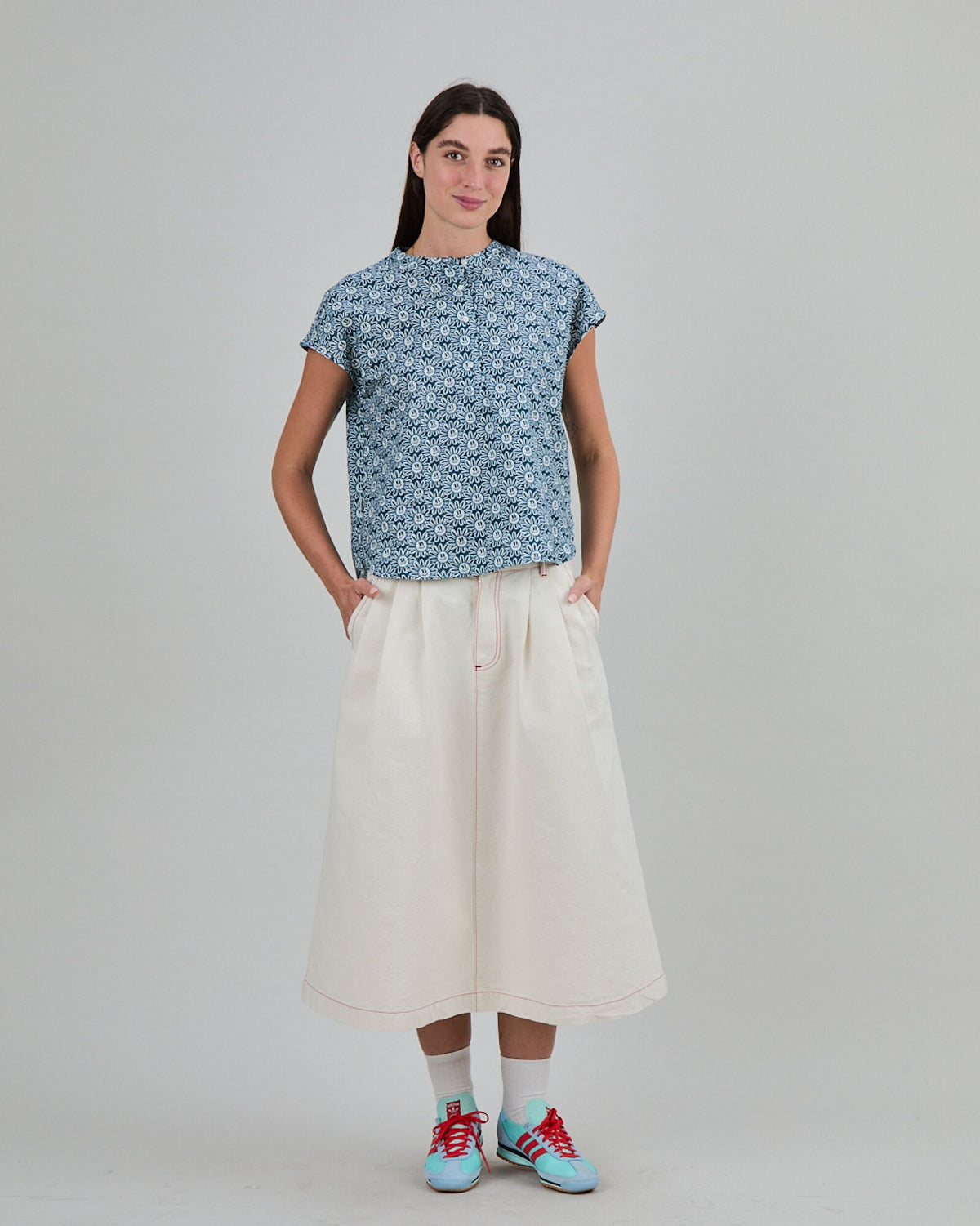 Asis Percales Daisy Sleeveless Blouse Blue