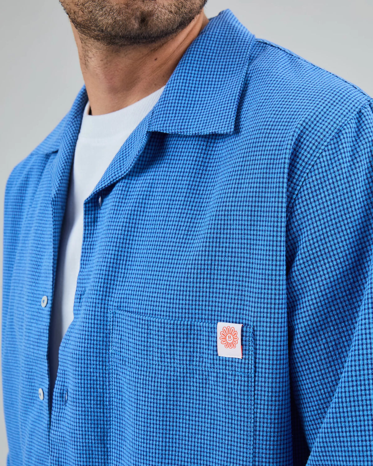 Asis Percales Daisy Checks Oversize Shirt Blue