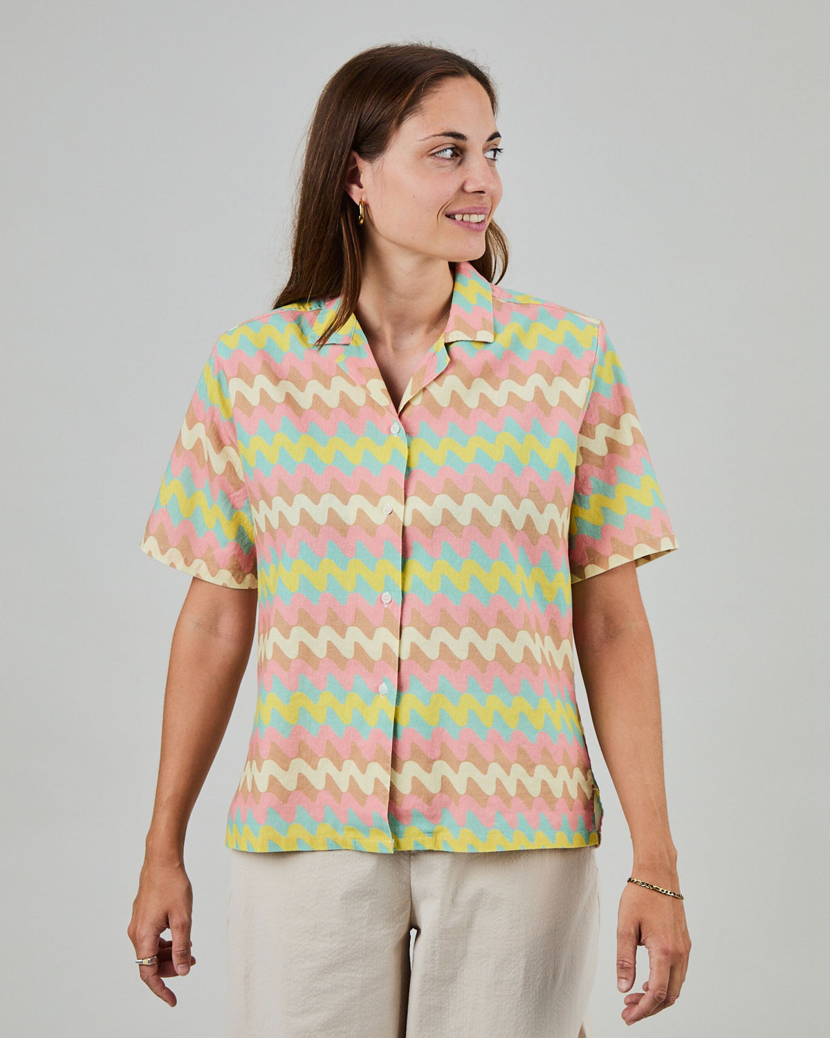 Pastel Wavy Stripes Aloha Blouse
