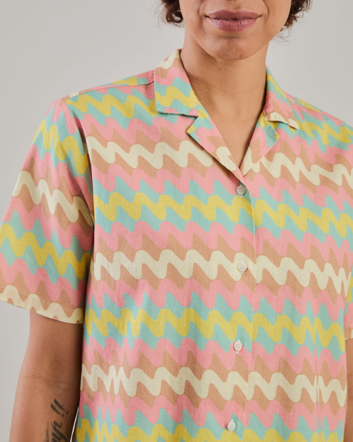 Pastel Wavy Stripes Aloha Blouse