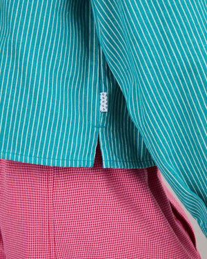 Denim Stripes Cropped Overshirt Green