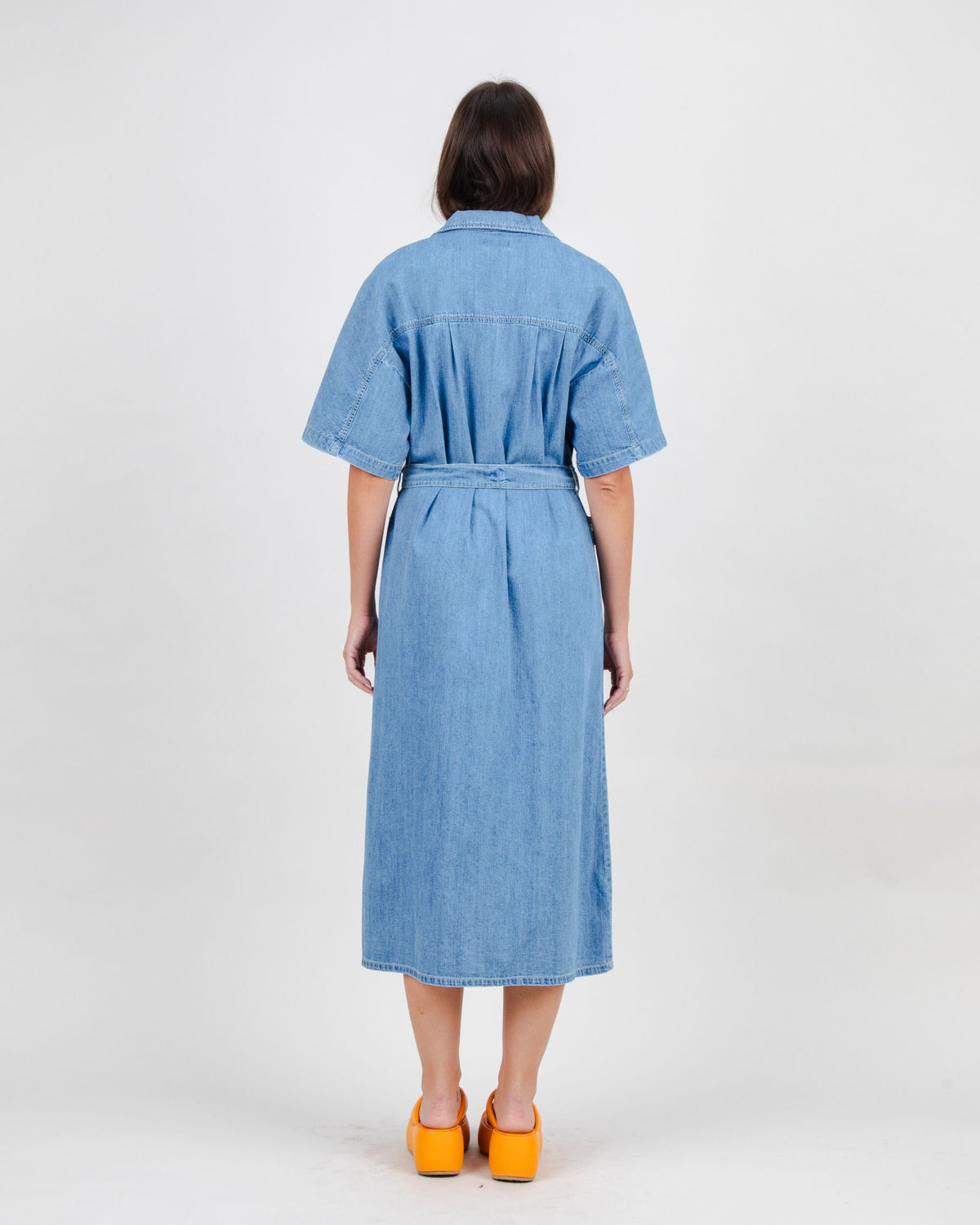 Washed Denim Shirt Dress Blue