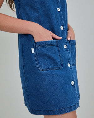 Washed Denim Short Dress Blue