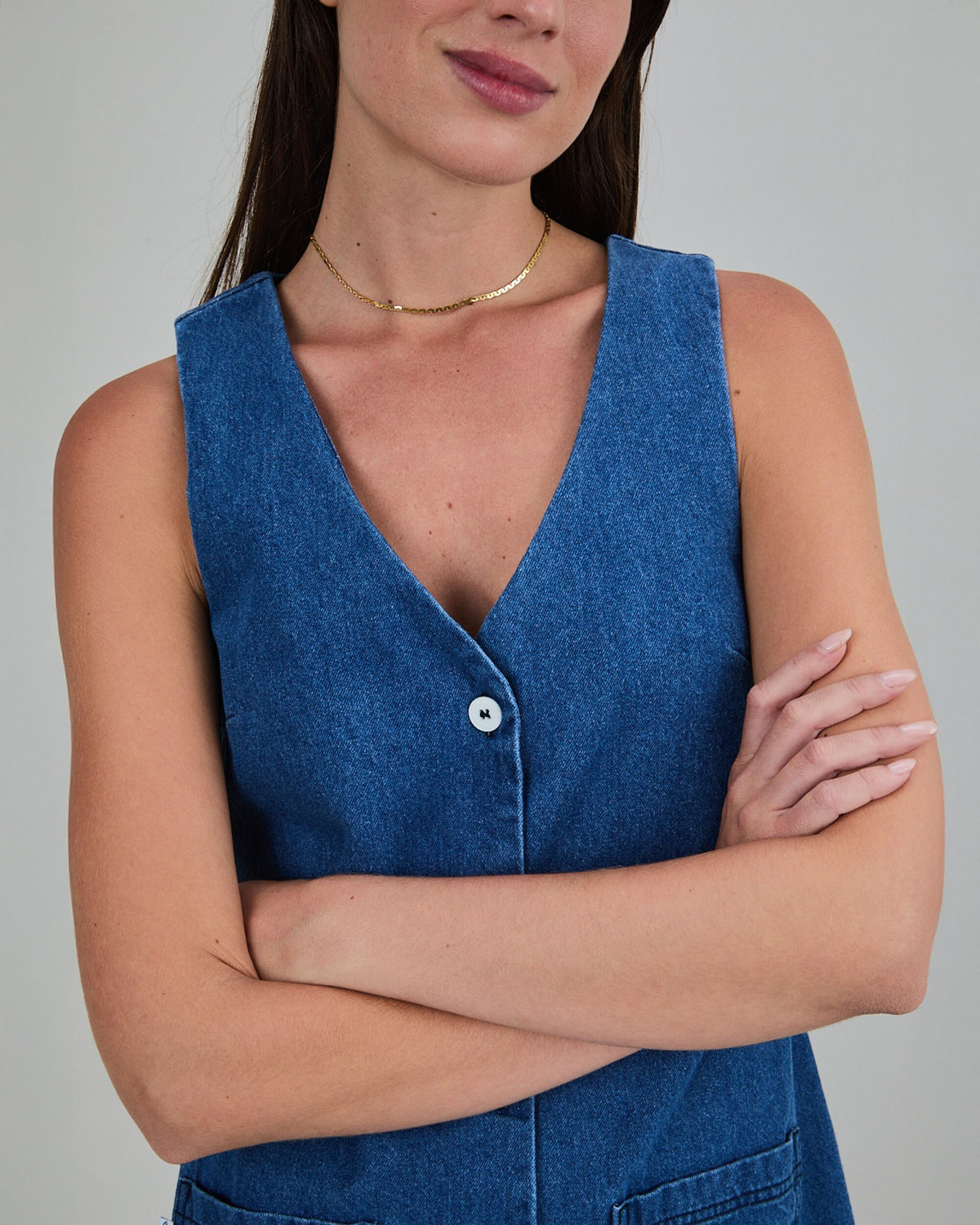 Washed Denim Short Dress Blue