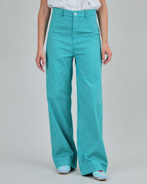 Denim Stripes Straight Leg Pants Green