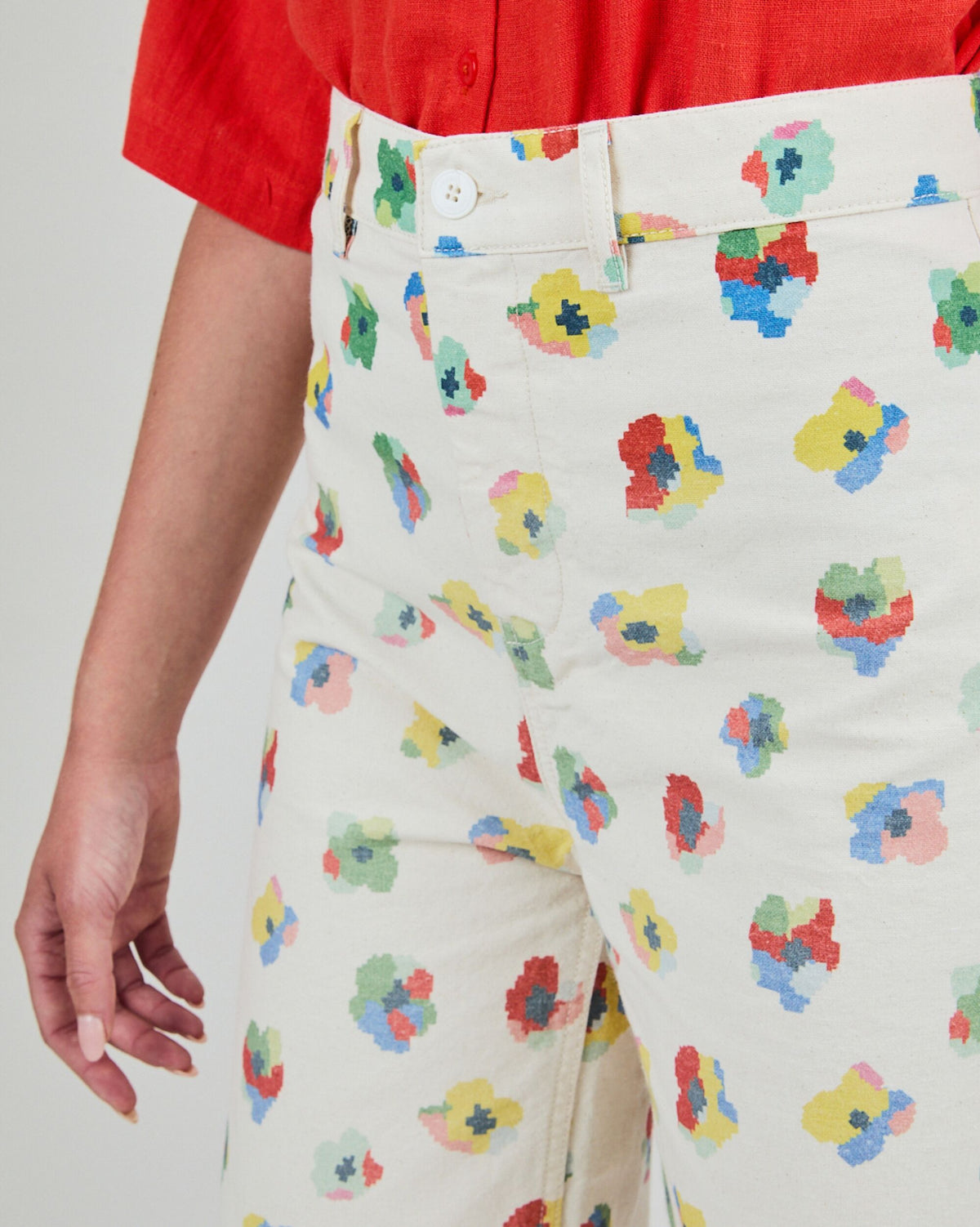 Mini Flower Straight Leg Pants Ecru