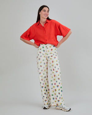 Mini Flower Straigh Leg Pants Ecru