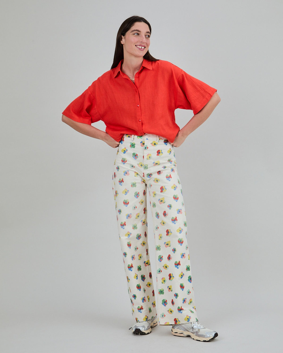 Mini Flower Straigh Leg Pants Ecru