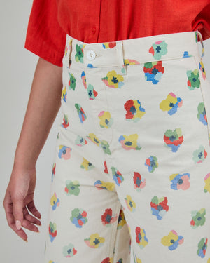 Mini Flower Straigh Leg Pants Ecru