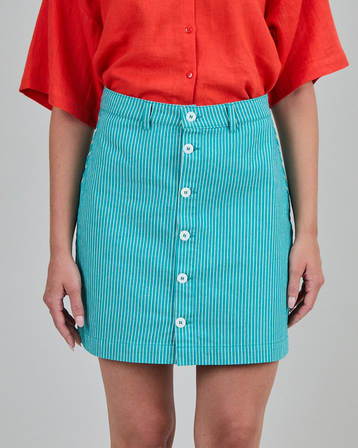 Denim Stripes Mini Skirt Green