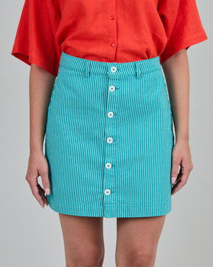 Denim Stripes Mini Skirt Green