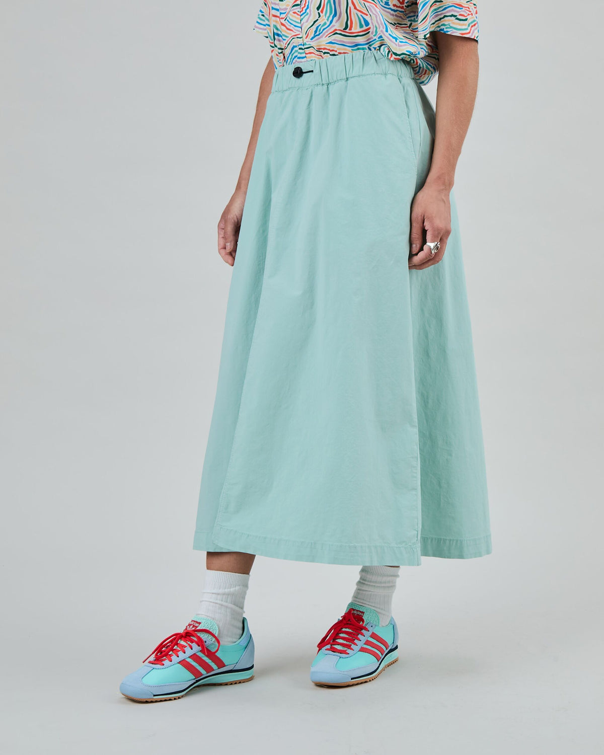 Elastic Comfy Midi Skirt Light Green