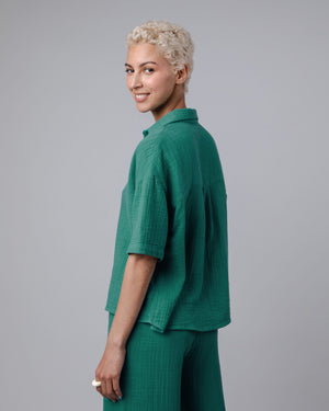 Bubble Cropped Blouse Green