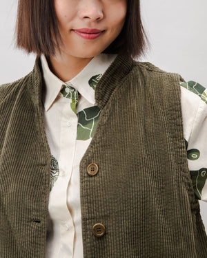 Corduroy Pleated Vest Stone Green